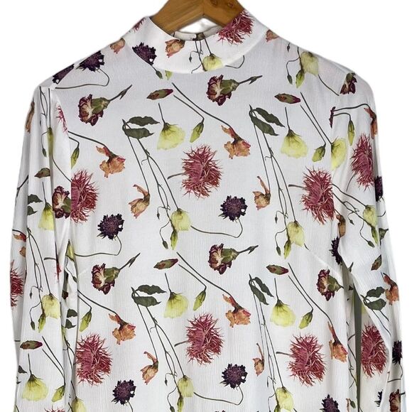 & Other Stories Deep V Open Back Floral Print Long Sleeves Mini Dress Size 6 NEW - Picture 4 of 13